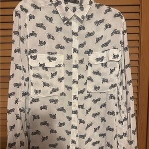 Ladies White Motorcycle Print Shirt